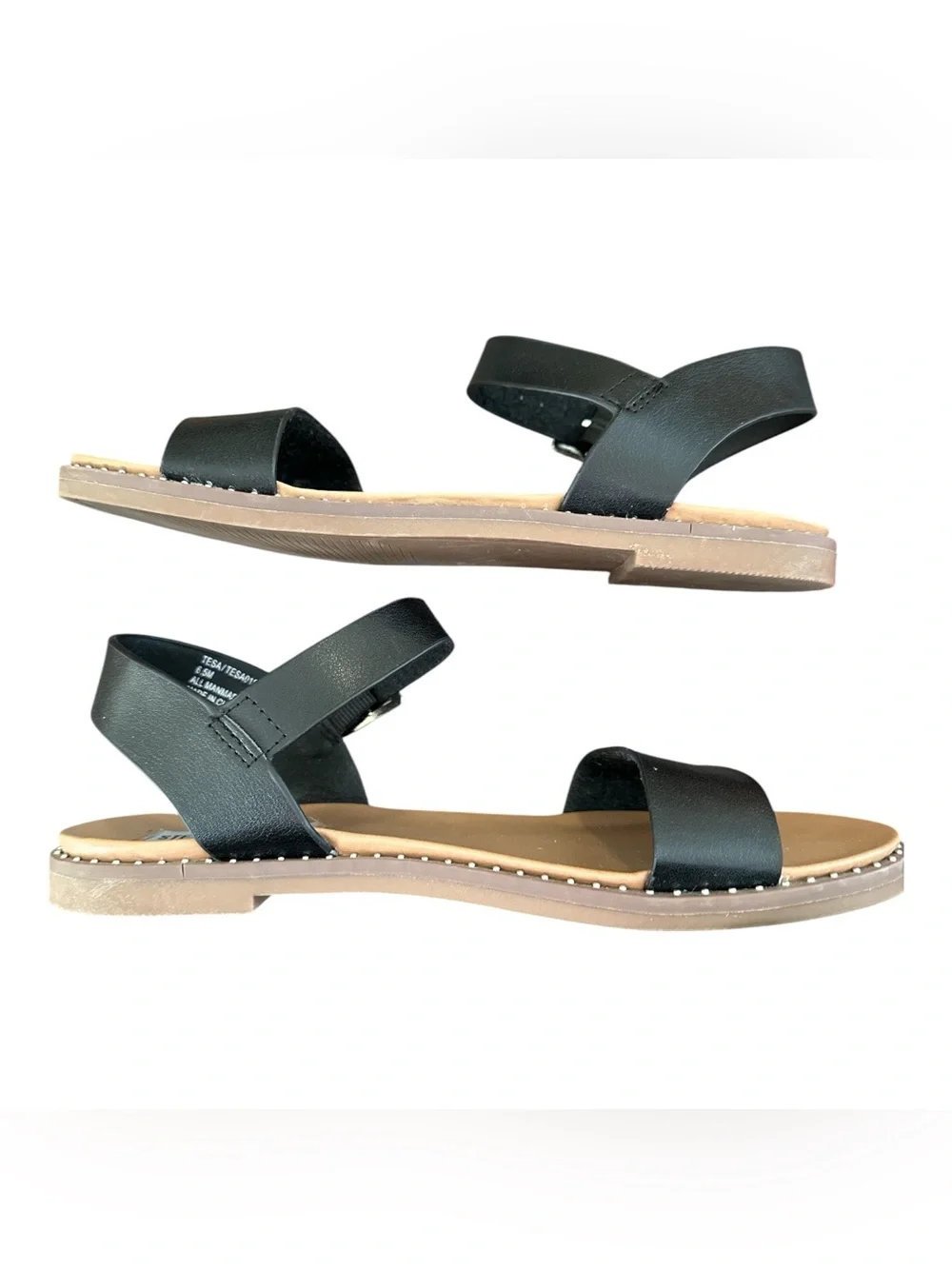 Steve Madden Tesa Slingback Flat Sandals Black Studded Trim | Size 6.5